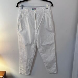 MILI Vintage Women's White High Waisted Pleated Tapered Cotton Pants